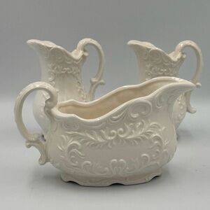 Vintage Napco White Provincial Gravy Boat and Salt & Pepper Shakers